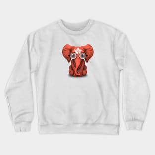 Baby Elephant with Glasses and Hong Kong Flag Crewneck Sweatshirt